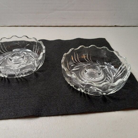 Vintage Scalloped Edge Floral design Glass Italy Candle Holders Cottagecore - Picture 1 of 8